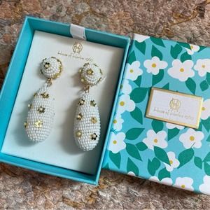 New House of Harlow 1960 Floral Beaded Dangle Drop Earrings